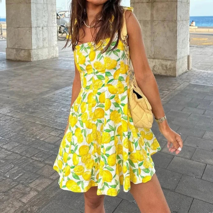 Woman Fruit Print Slip  Dress