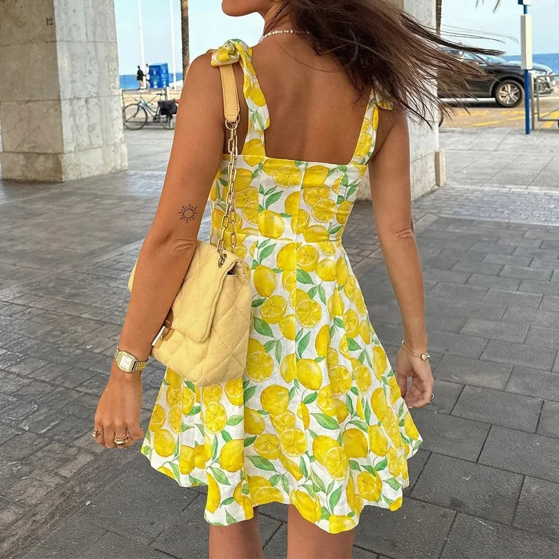 Woman Fruit Print Slip  Dress